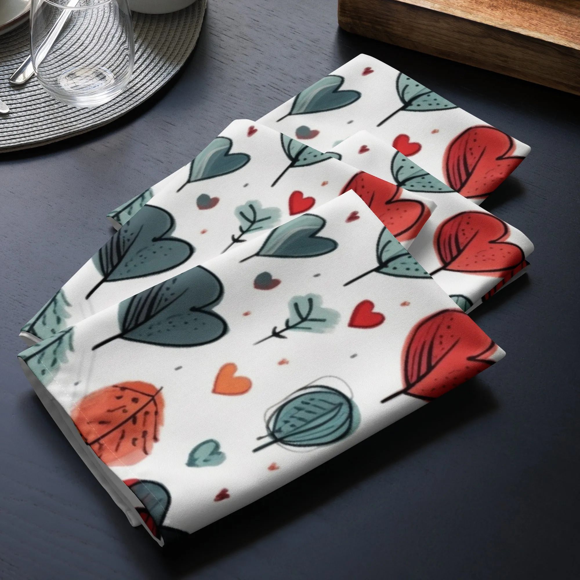 Set di 4 tovaglioli in tessuto con cuori colorati
