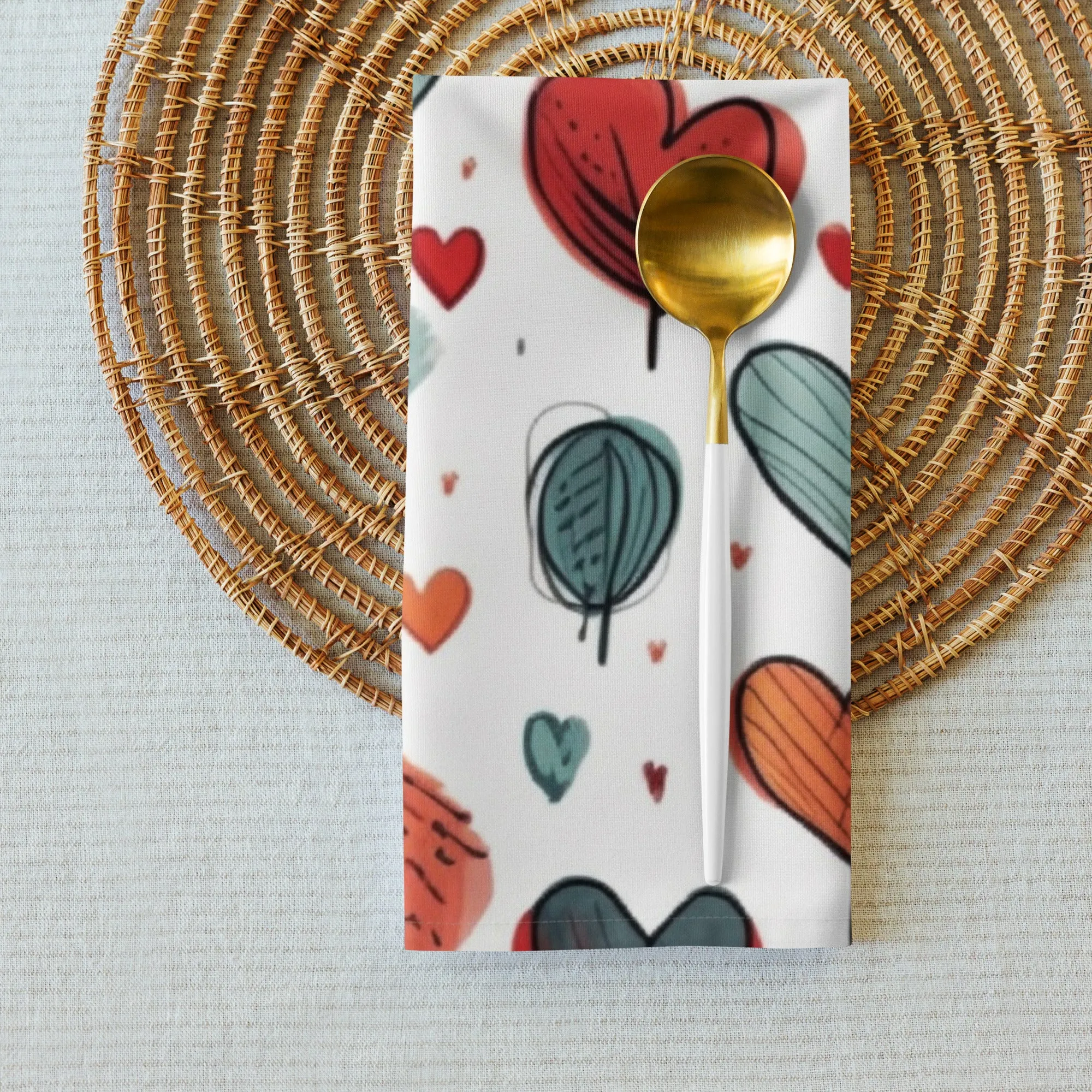 Set di 4 tovaglioli in tessuto con cuori colorati