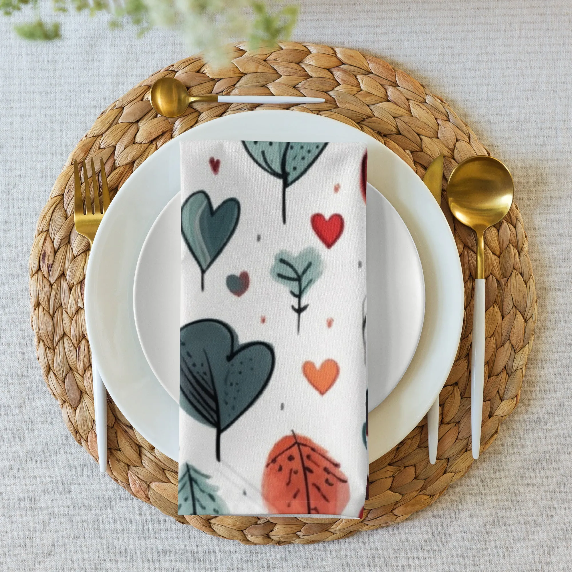 Set di 4 tovaglioli in tessuto con cuori colorati