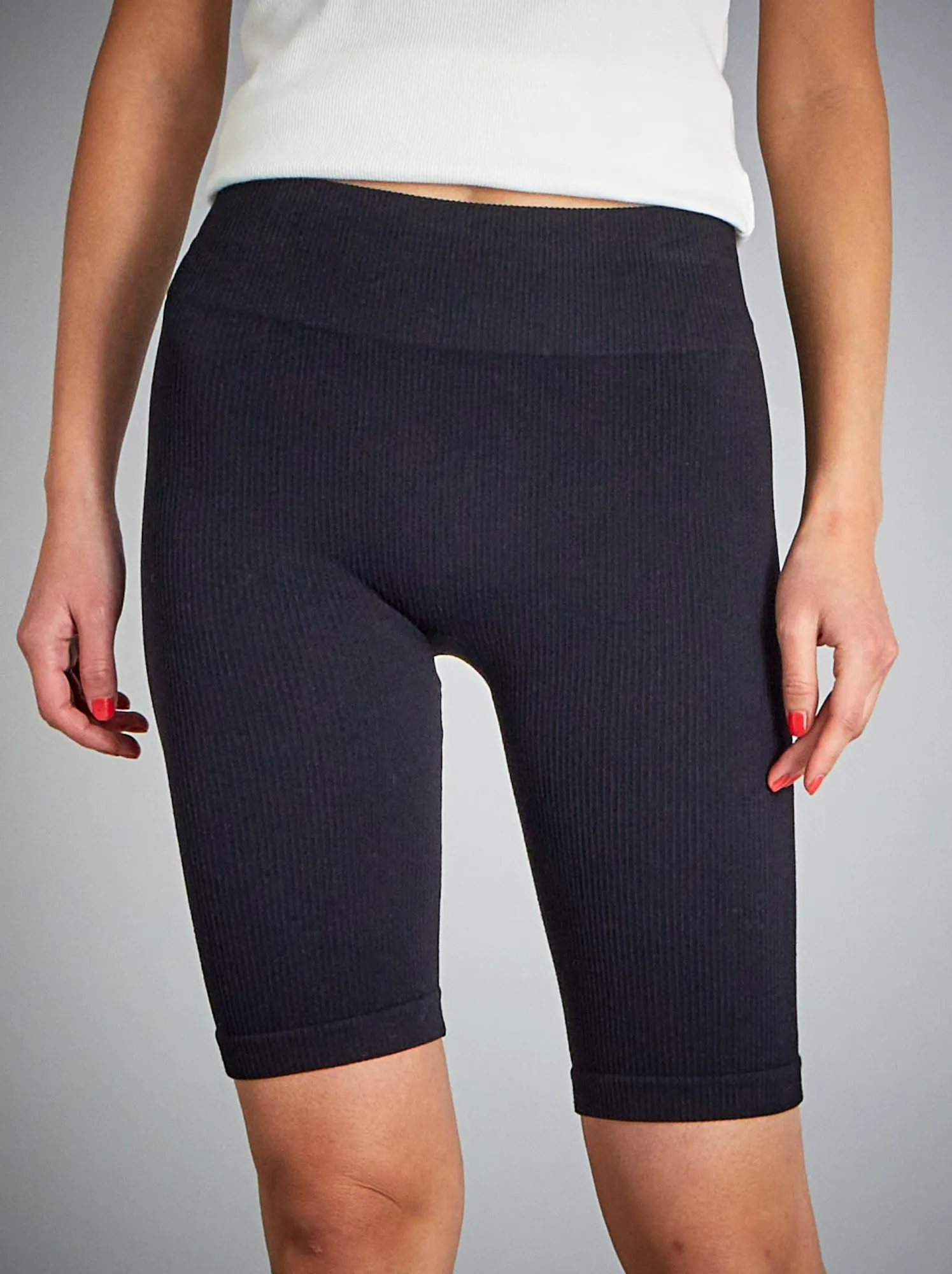 Shorts da ciclista in maglia a coste - nero
