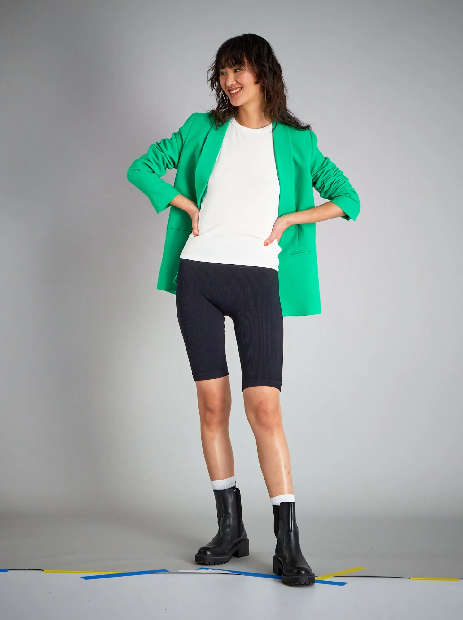 Shorts da ciclista in maglia a coste - nero