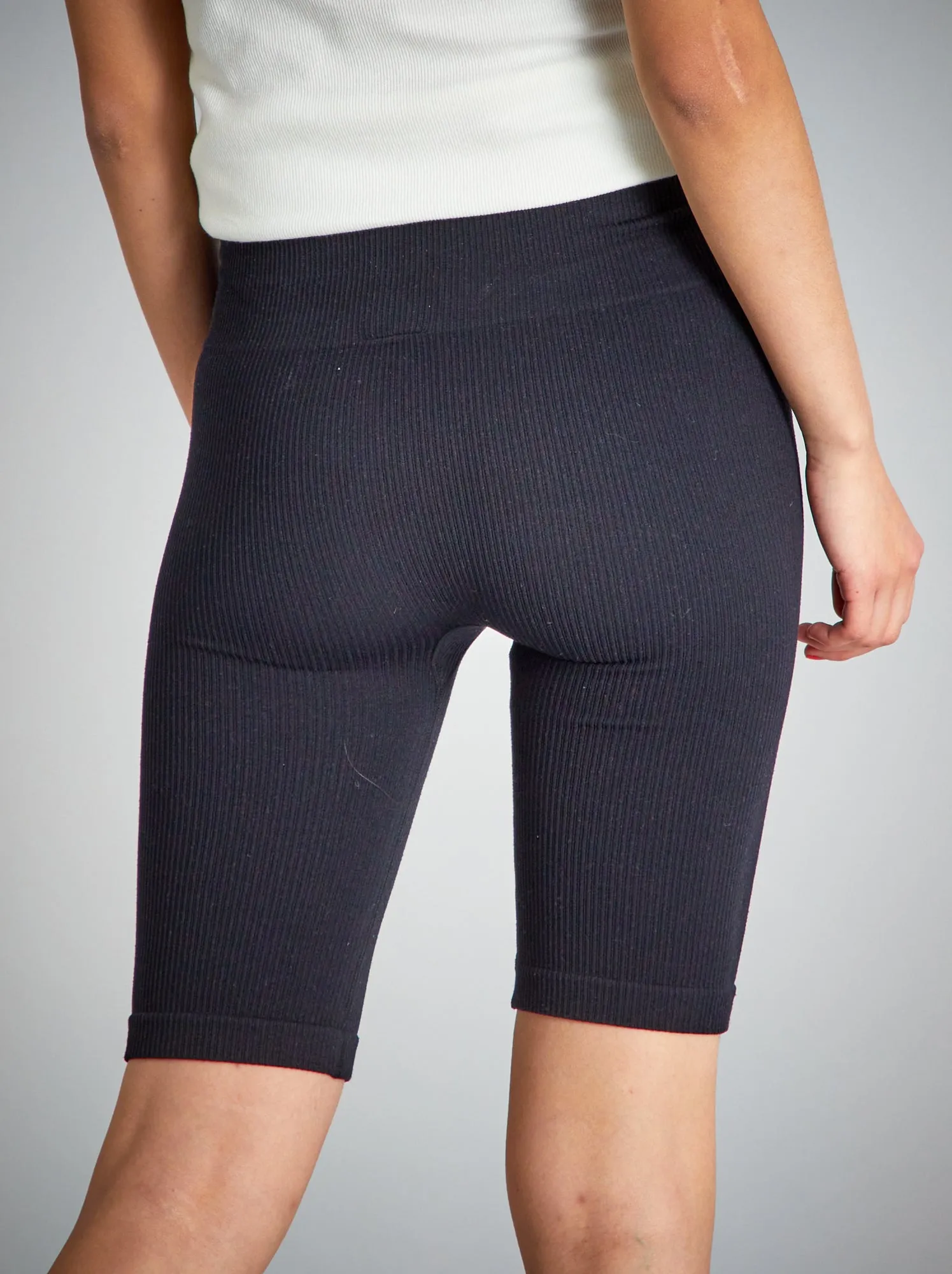 Shorts da ciclista in maglia a coste - nero