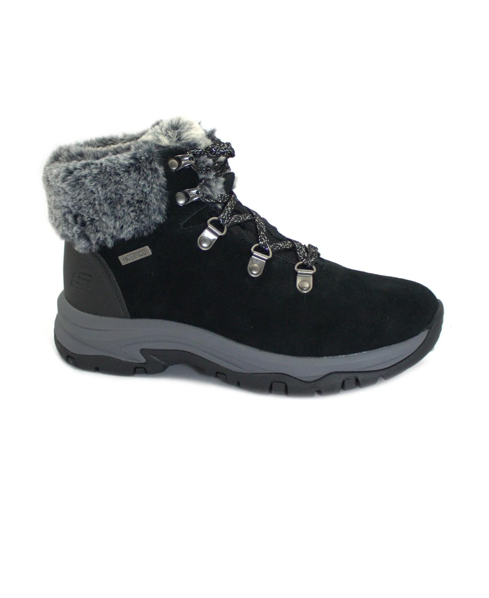 SKECHERS 167178 FALLS FINEST black nero scarponcino donna lacci pelo waterproof footwear
