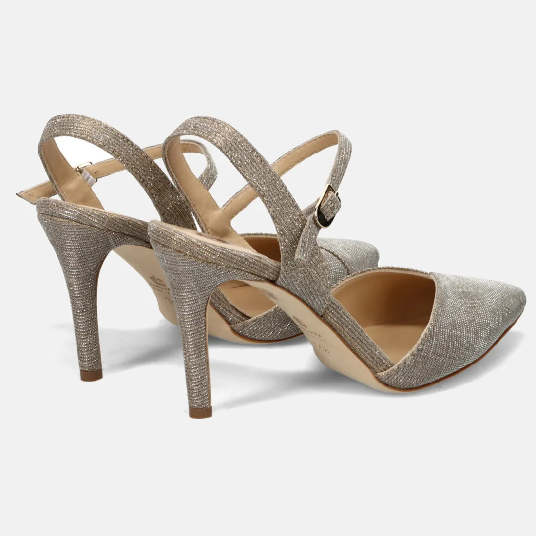 Slingback L'Arianna in tessuto glitterato platino con tacco alto