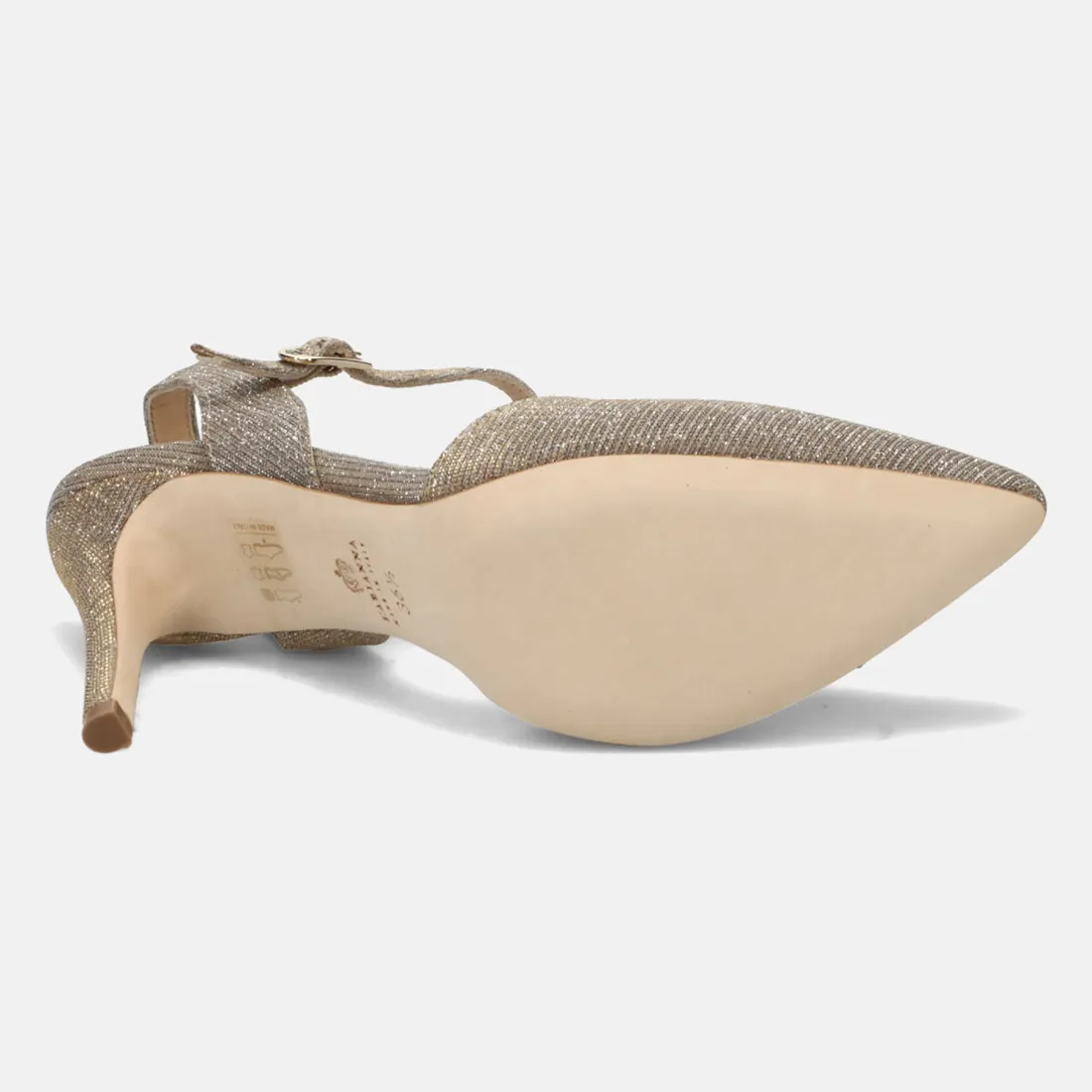 Slingback L'Arianna in tessuto glitterato platino con tacco alto