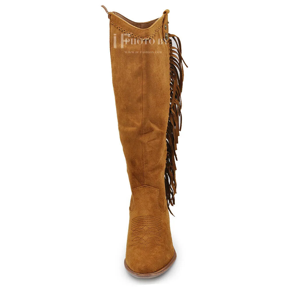 Stivali Texani Cowboy Cowgirl Con Frange Camoscio Sintetico Camperos ML60
