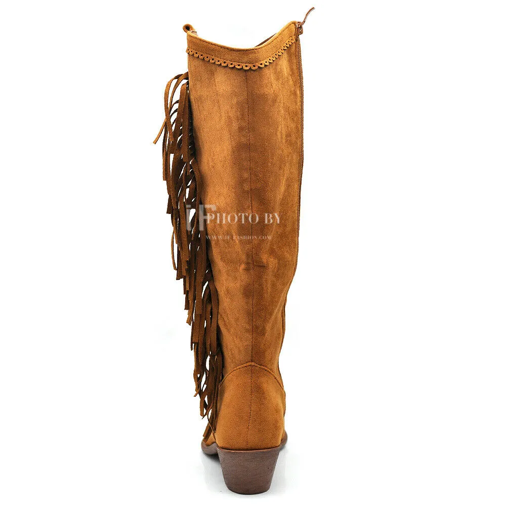 Stivali Texani Cowboy Cowgirl Con Frange Camoscio Sintetico Camperos ML60