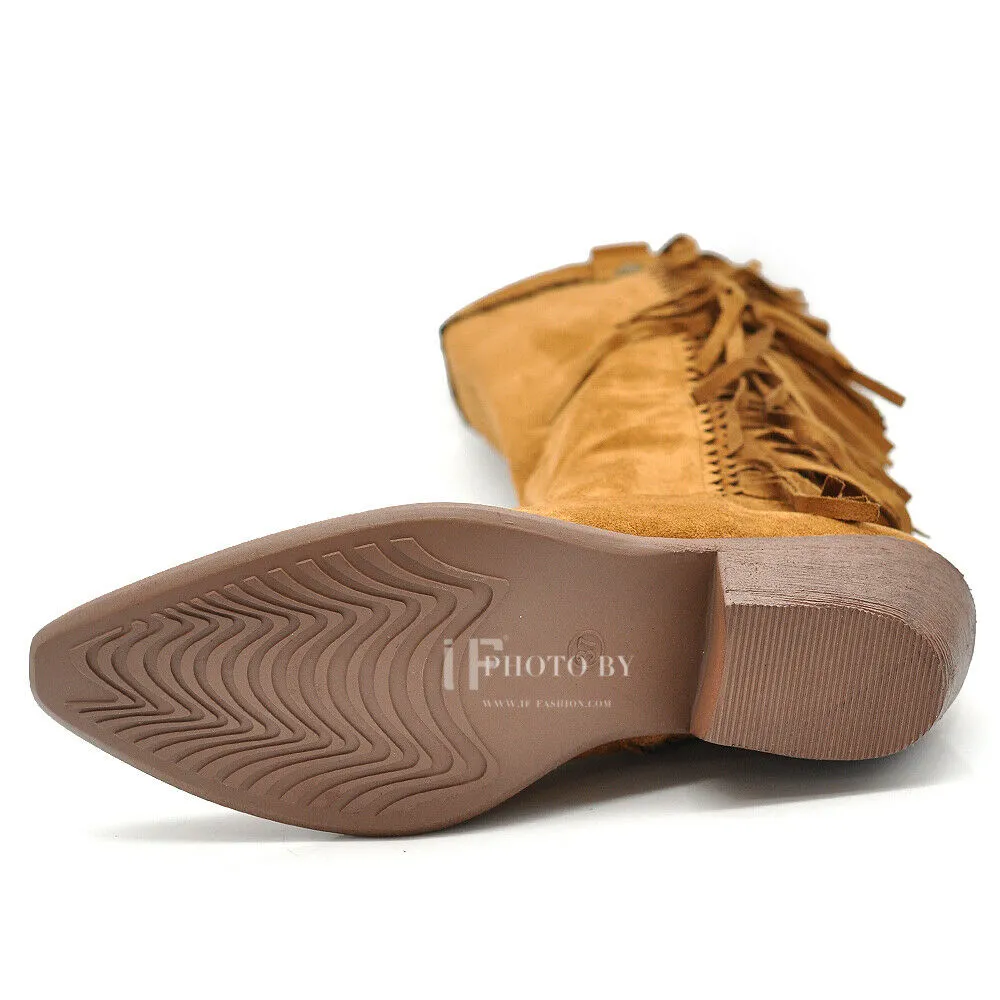 Stivali Texani Cowboy Cowgirl Con Frange Camoscio Sintetico Camperos ML60