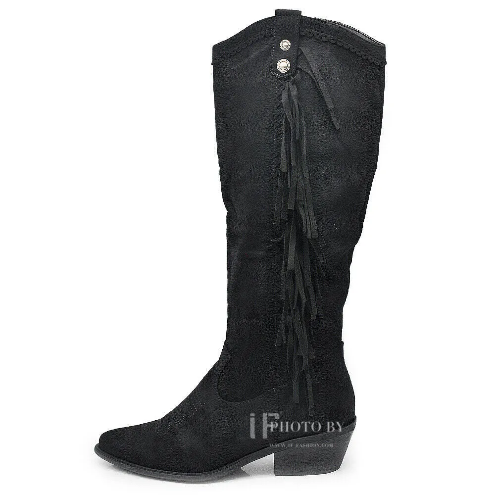 Stivali Texani Cowboy Cowgirl Con Frange Camoscio Sintetico Camperos ML60