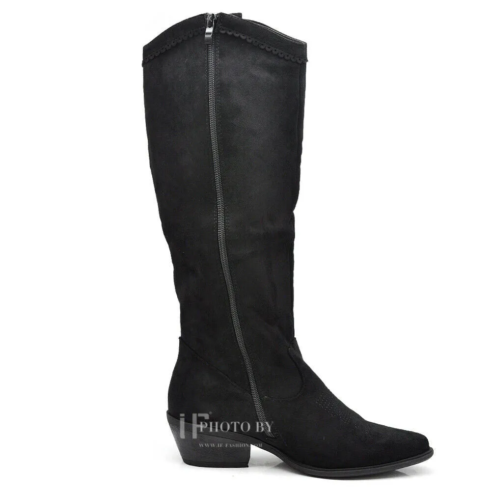 Stivali Texani Cowboy Cowgirl Con Frange Camoscio Sintetico Camperos ML60