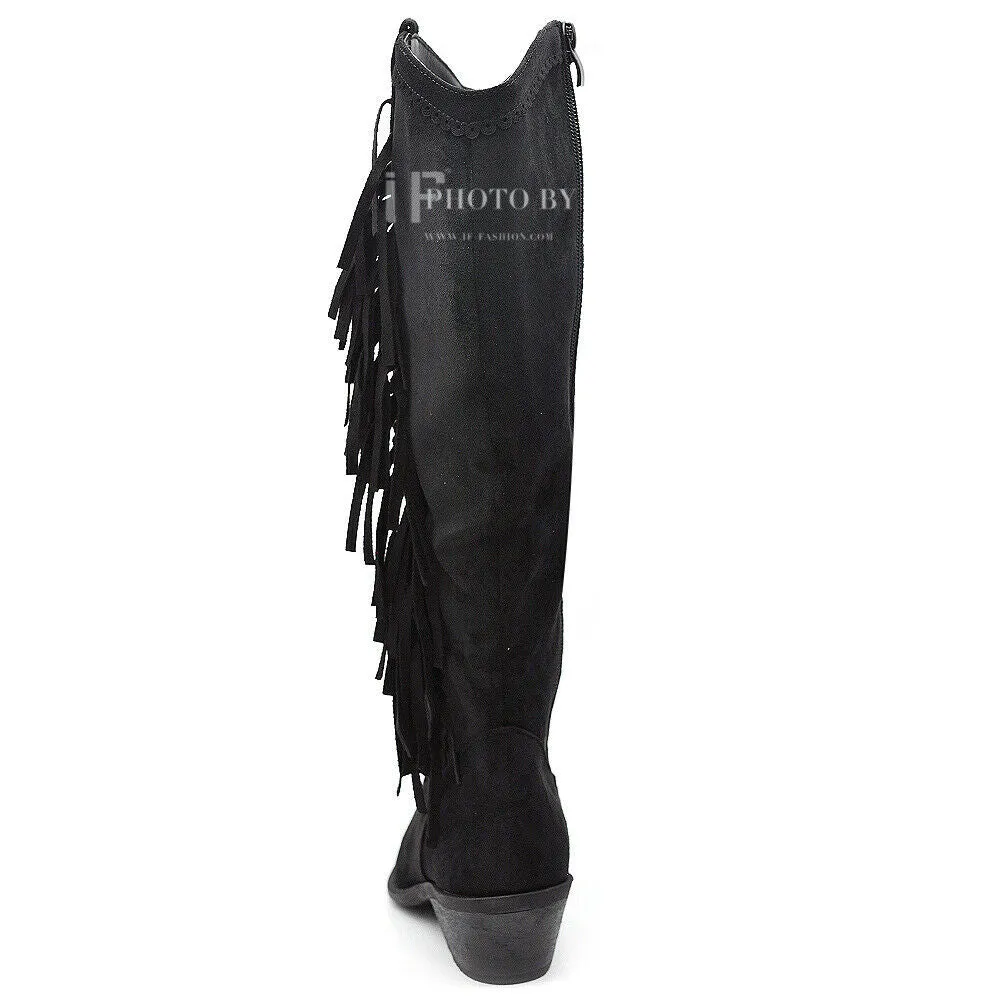 Stivali Texani Cowboy Cowgirl Con Frange Camoscio Sintetico Camperos ML60