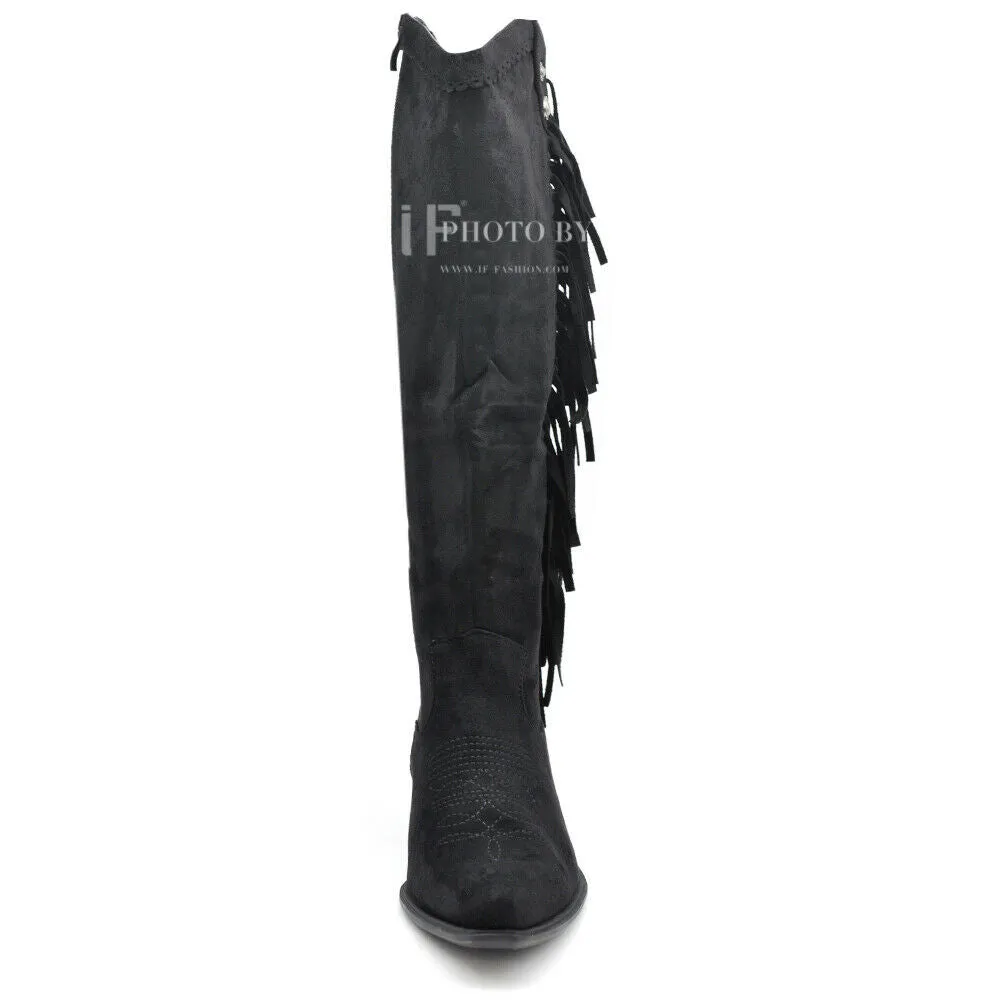 Stivali Texani Cowboy Cowgirl Con Frange Camoscio Sintetico Camperos ML60