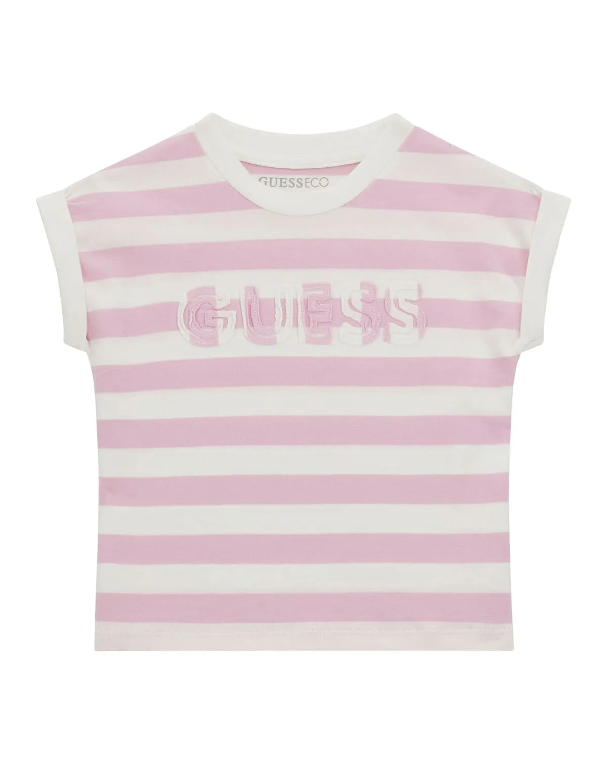 T-shirt manica corta in cotone stretch a righe bianche e rosa 3-7 anni