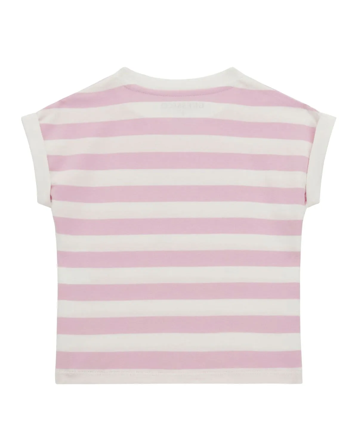 T-shirt manica corta in cotone stretch a righe bianche e rosa 3-7 anni