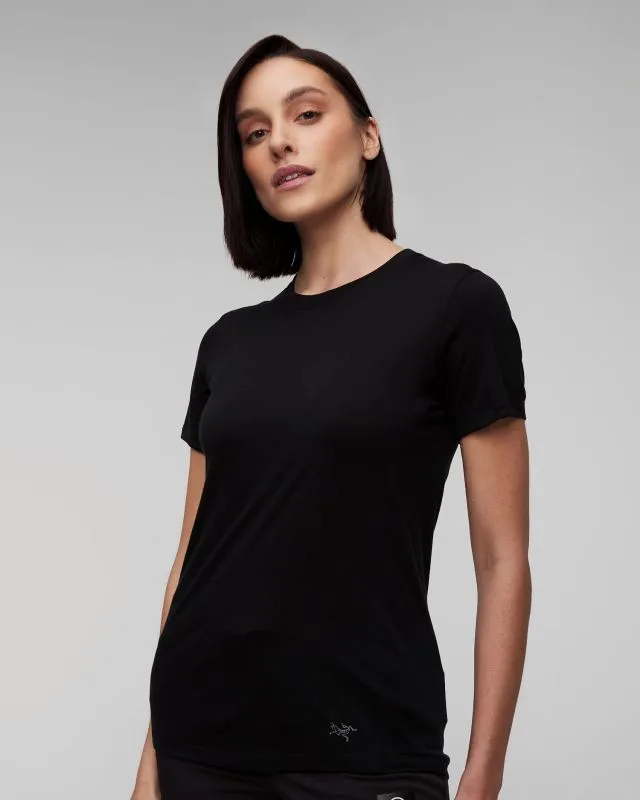 T-shirt nera da donna Arcteryx Lana MW Crew SS W