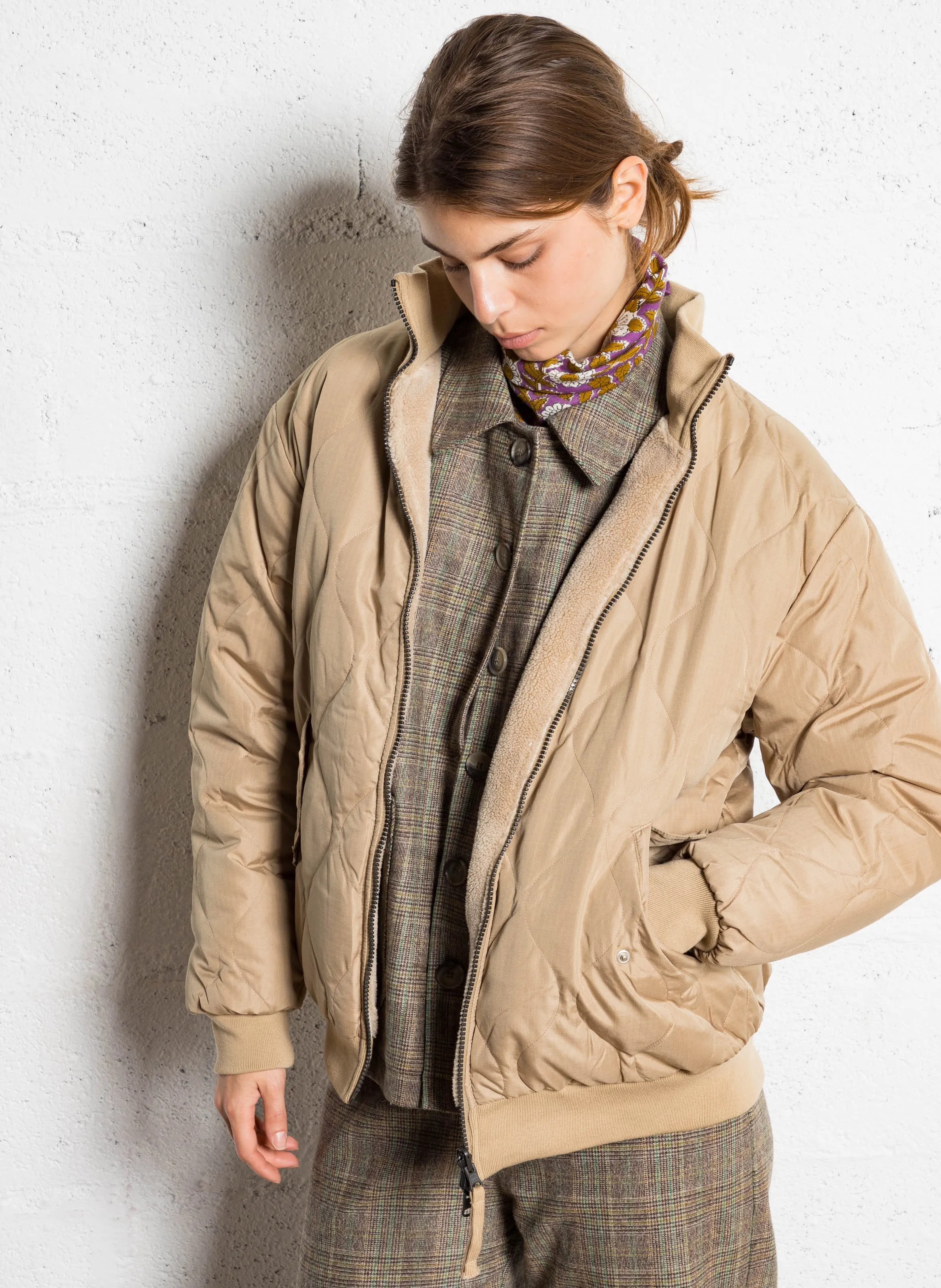  TAION   Giacca diritta reversibile con collo alto | Beige