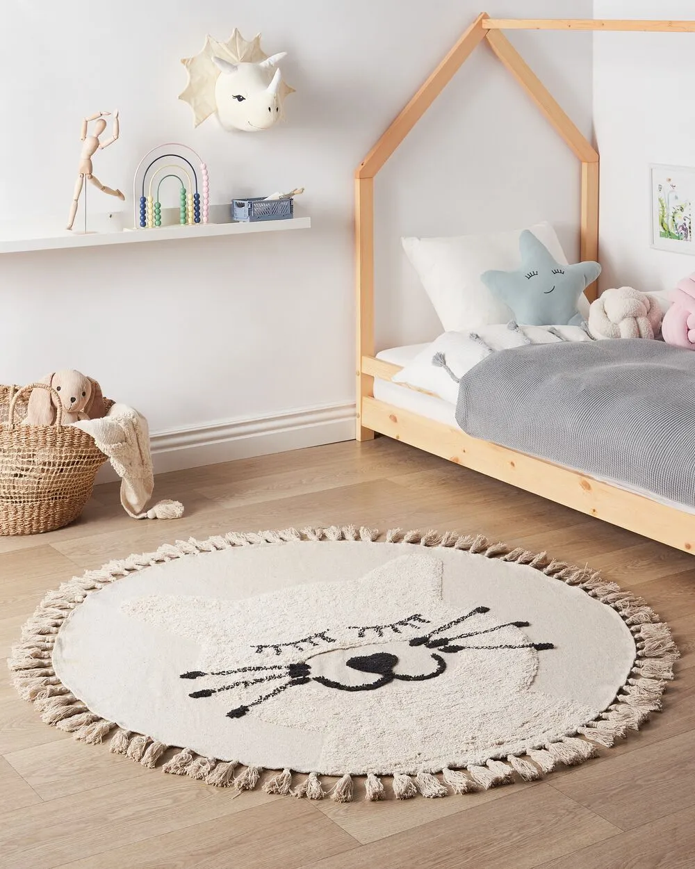 Tappeto per bambini cotone beige motivo gatto ø 120 cm ETSERI