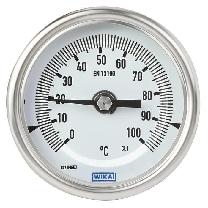 Termometro a quadrante WIKA, 0 → 200 °C Classe 1 secondo EN 13190, Ø quadrante 100mm, Quadrante