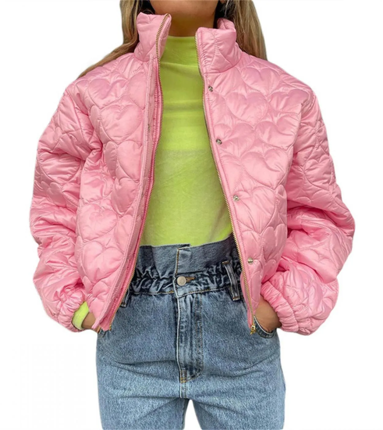 Tetyseysh Giacca da donna in cotone sottile Moda Cappotto corto caldo Manica lunga Colletto alla coreana Capispalla con cerniera