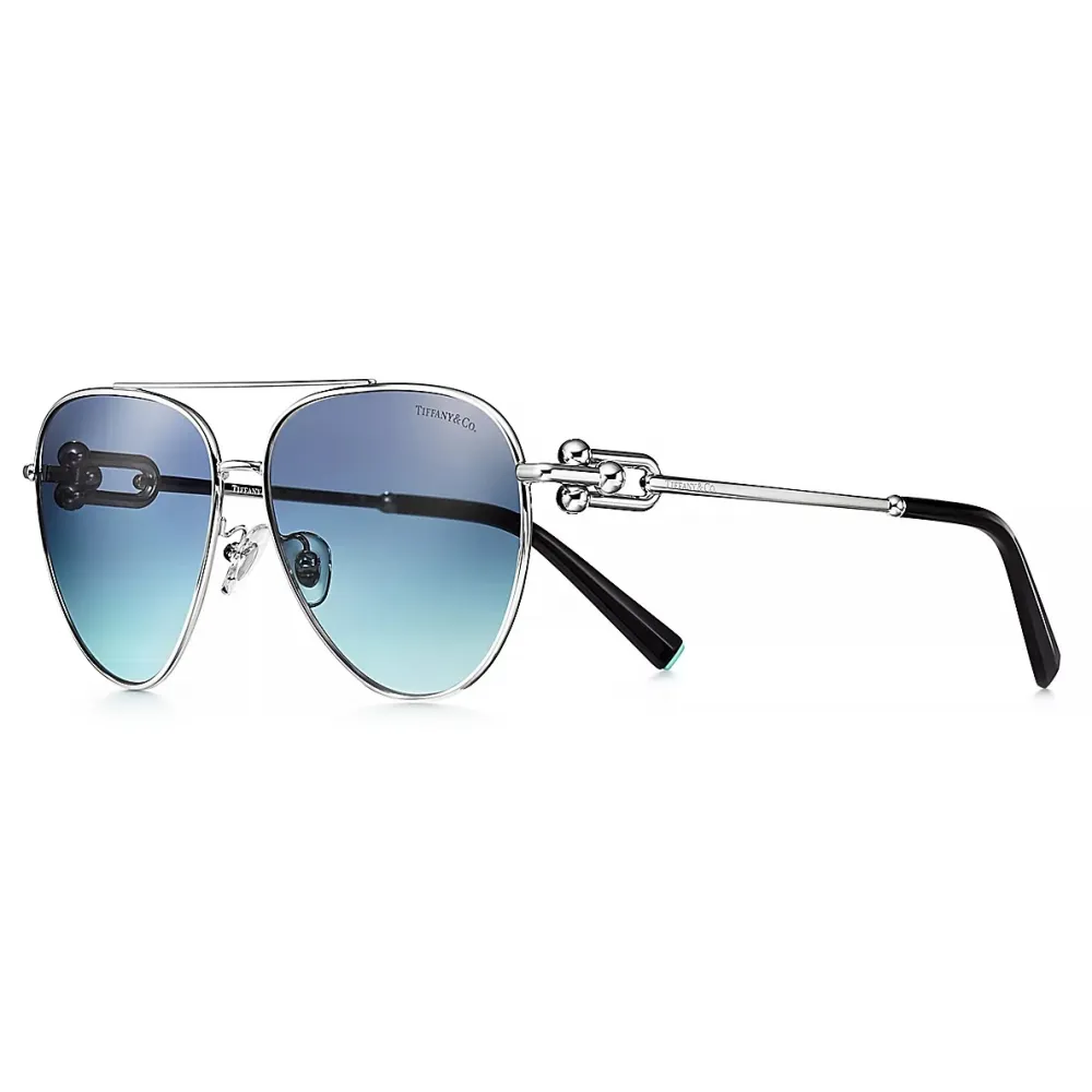 Tiffany & Co. - Occhiale da Sole Pilota - Argento Tiffany Blue® - Collezione Tiffany City HardWear - Tiffany & Co. Eyewe