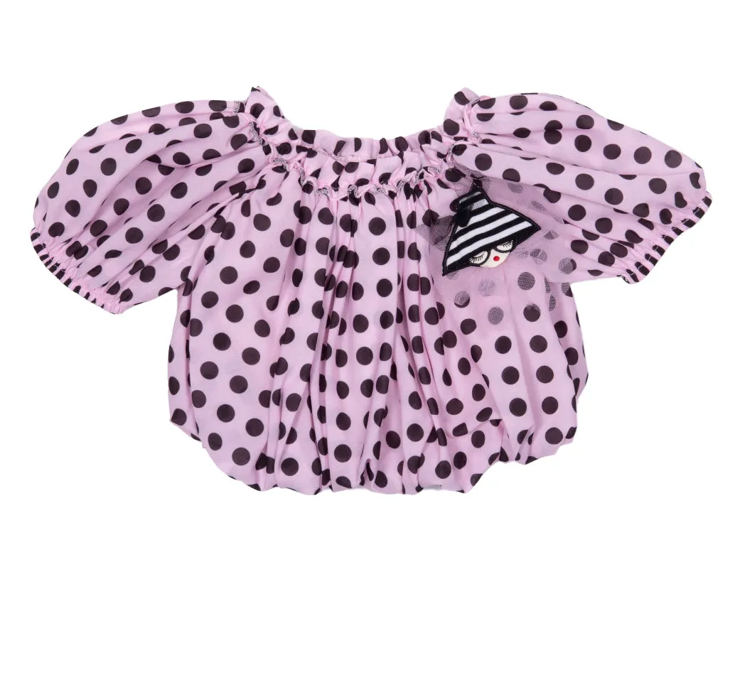 Top rosa a pois per neonata e bambina