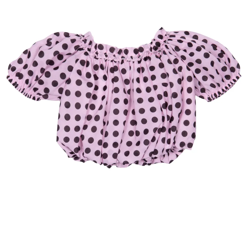 Top rosa a pois per neonata e bambina