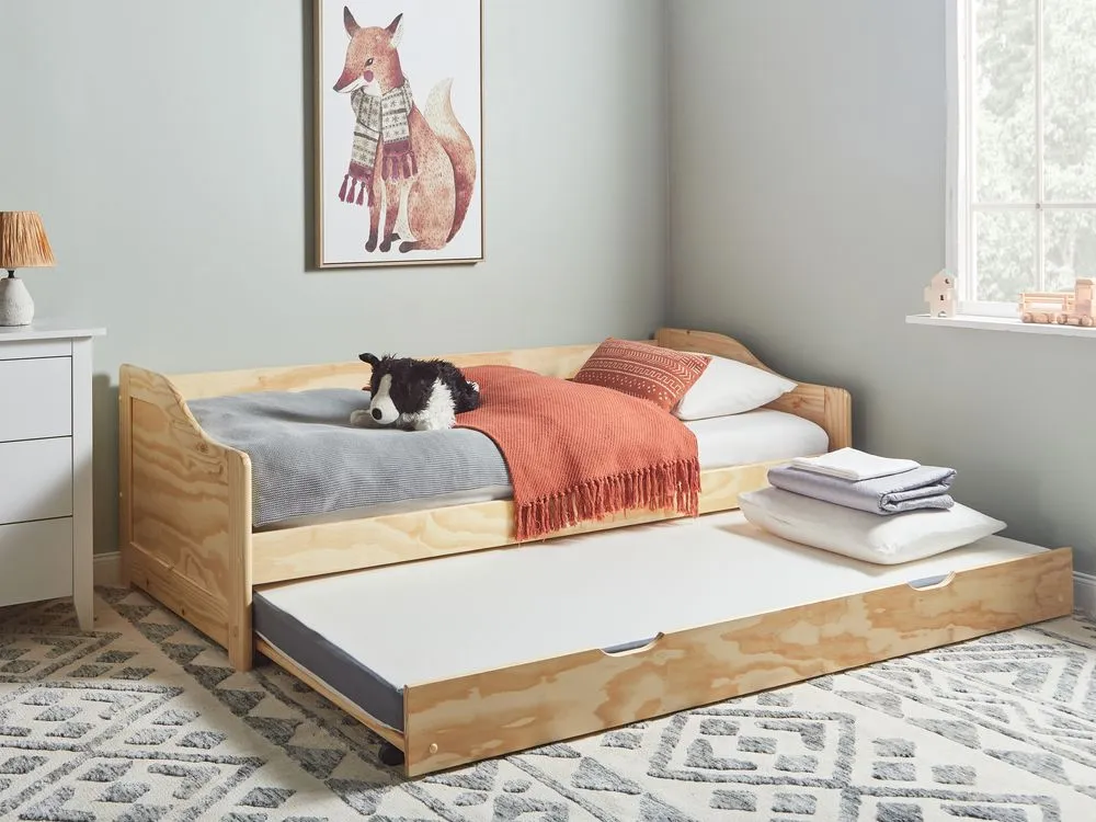 Trundle Bed Wood LUNERAY 90 x 200 cm (EU Single) Light Brown