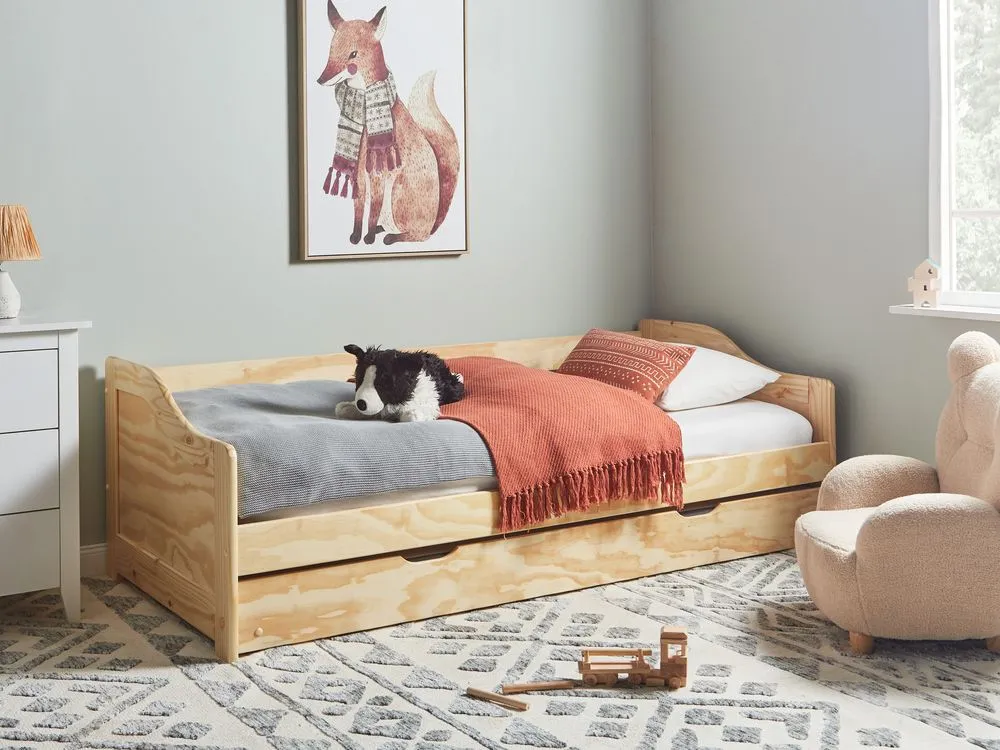 Trundle Bed Wood LUNERAY 90 x 200 cm (EU Single) Light Brown