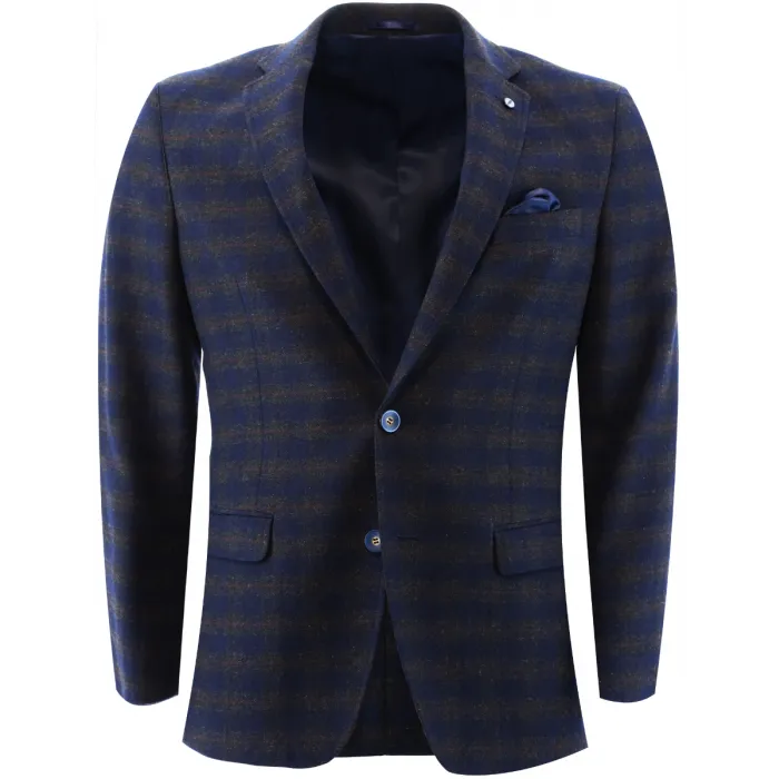 Tweed di lana Henk ter Horst con motivo tartan inglese Blu scuro