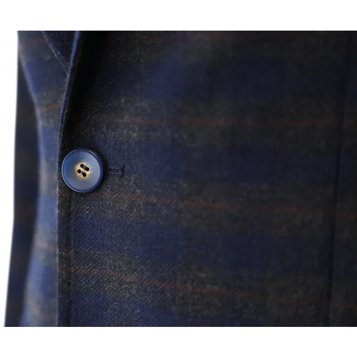 Tweed di lana Henk ter Horst con motivo tartan inglese Blu scuro