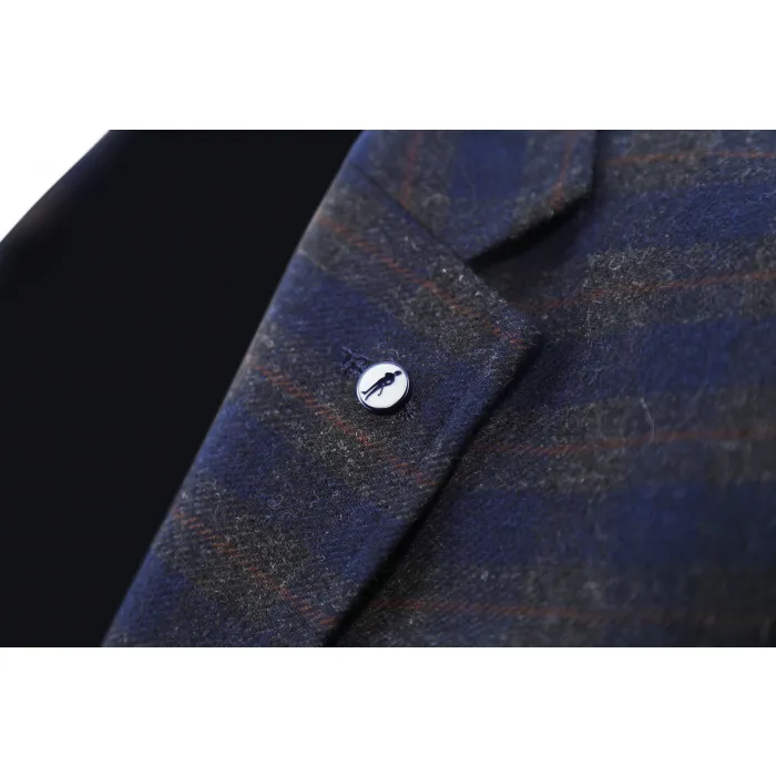 Tweed di lana Henk ter Horst con motivo tartan inglese Blu scuro