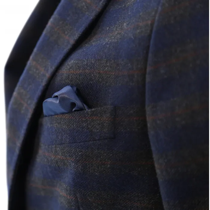 Tweed di lana Henk ter Horst con motivo tartan inglese Blu scuro