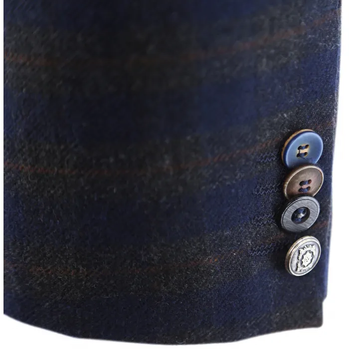 Tweed di lana Henk ter Horst con motivo tartan inglese Blu scuro