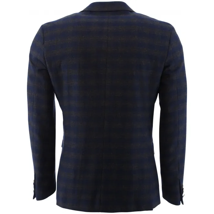 Tweed di lana Henk ter Horst con motivo tartan inglese Blu scuro