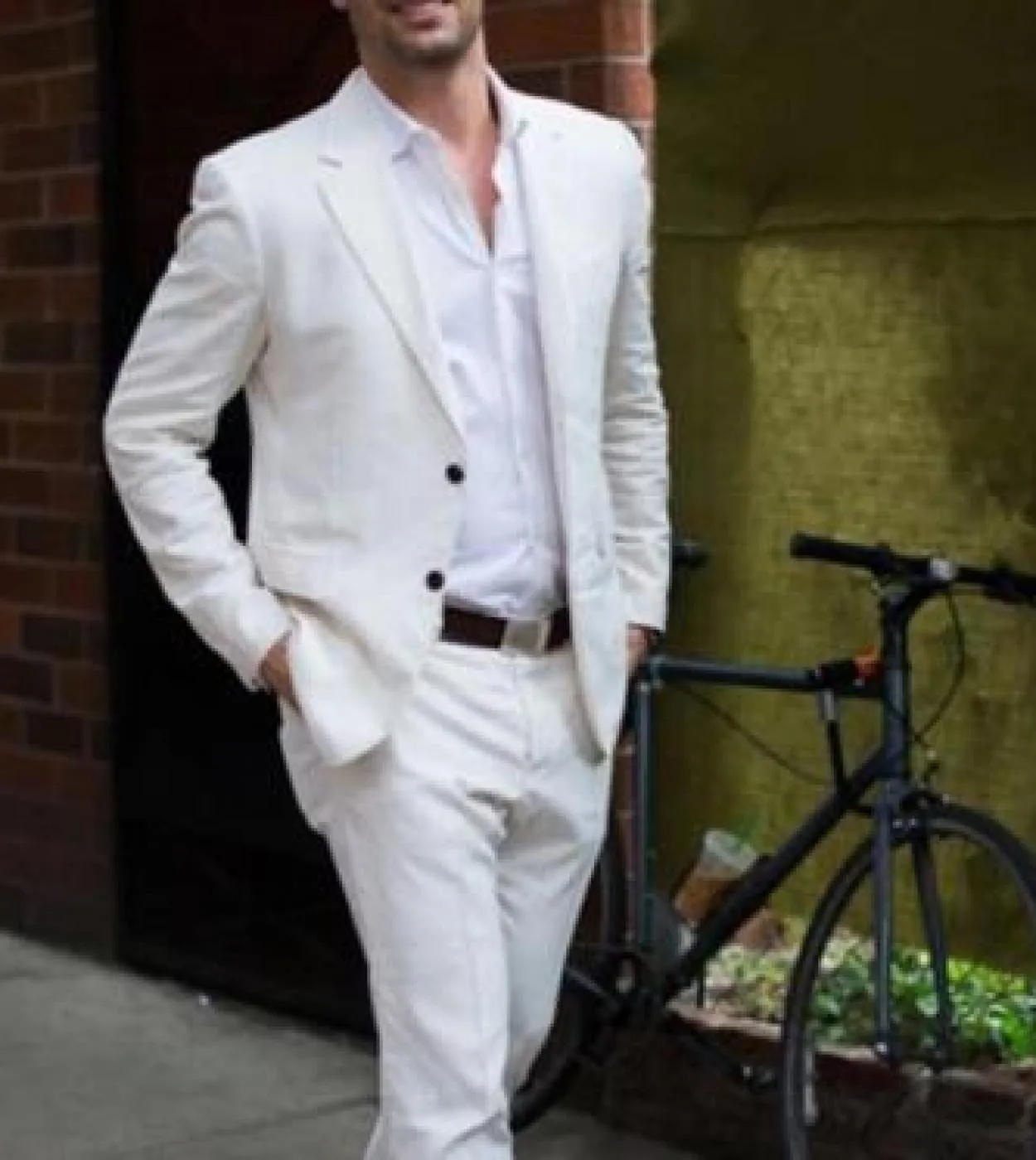 Ultimi pantaloni da cappotto Design Lino bianco avorio Abito da uomo casual Summer Beach Tuxedo Simple Custom Made 2 pezzi giac