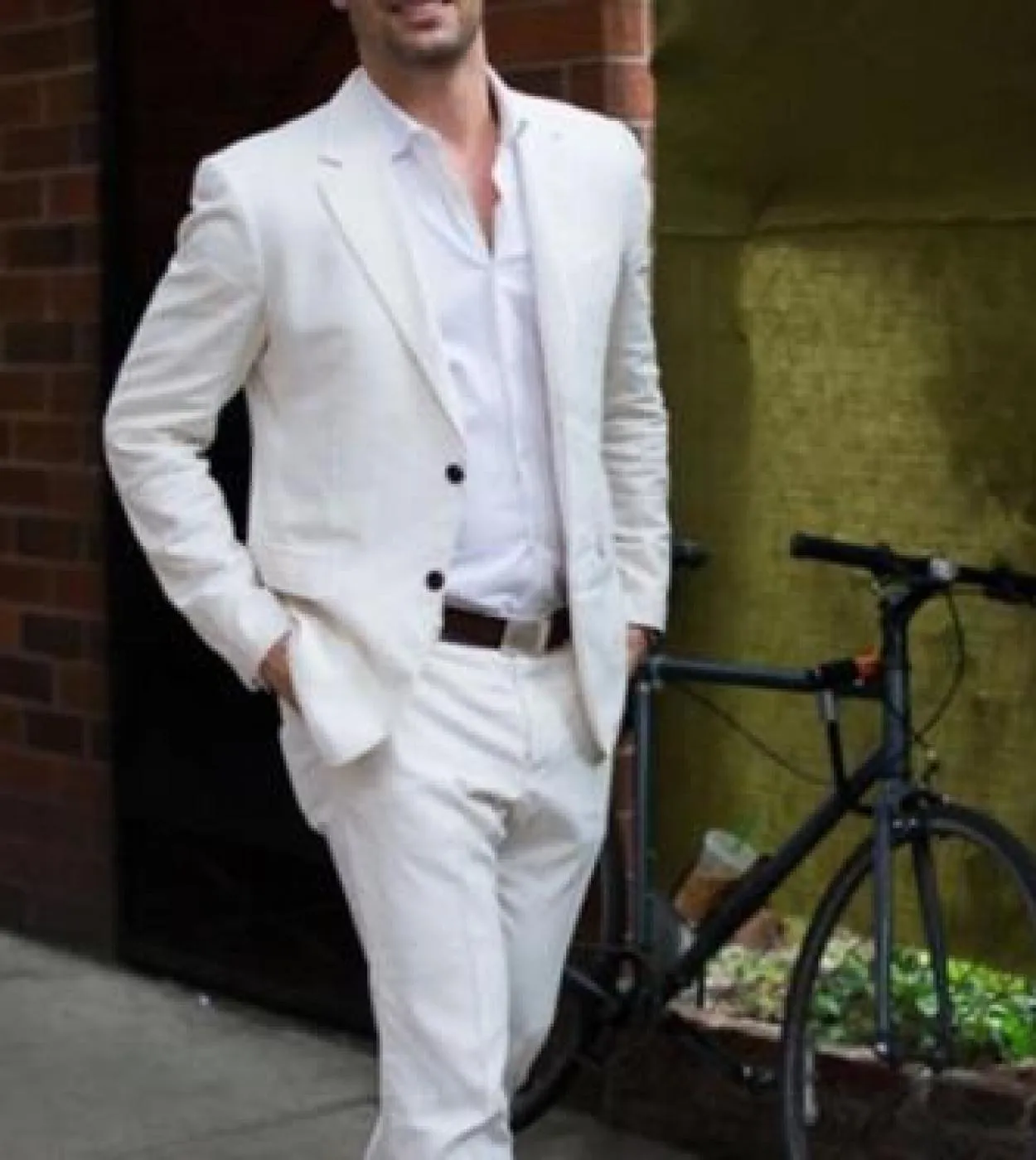 Ultimi pantaloni da cappotto Design Lino bianco avorio Abito da uomo casual Summer Beach Tuxedo Simple Custom Made 2 pezzi giac