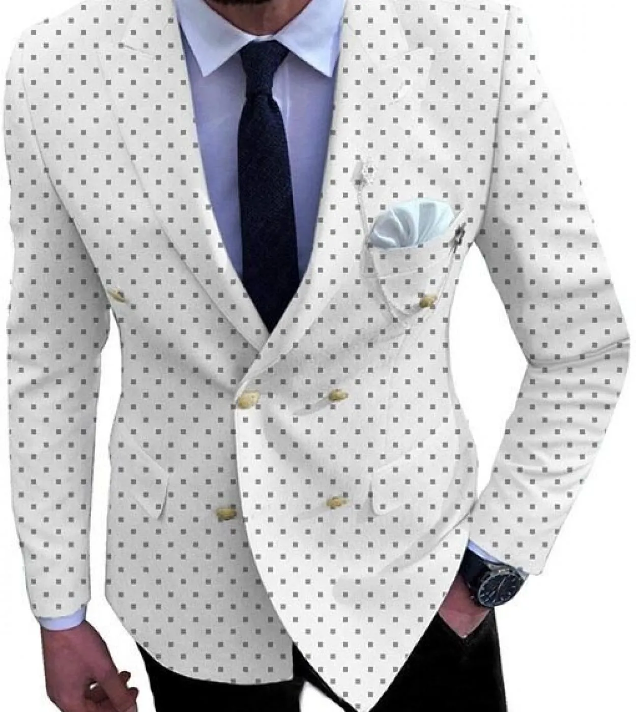 Ultimo disegno della mutanda del cappotto Bianco Chek Dot Abiti da uomo 2 pezzi Smoking Sposo Matrimonio Sposo Slim Fit Prom Bla