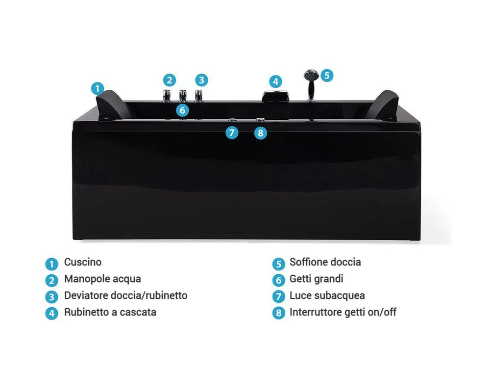 Vasca da bagno idromassaggio versione destra color nero 183 x 90 cm VARADERO