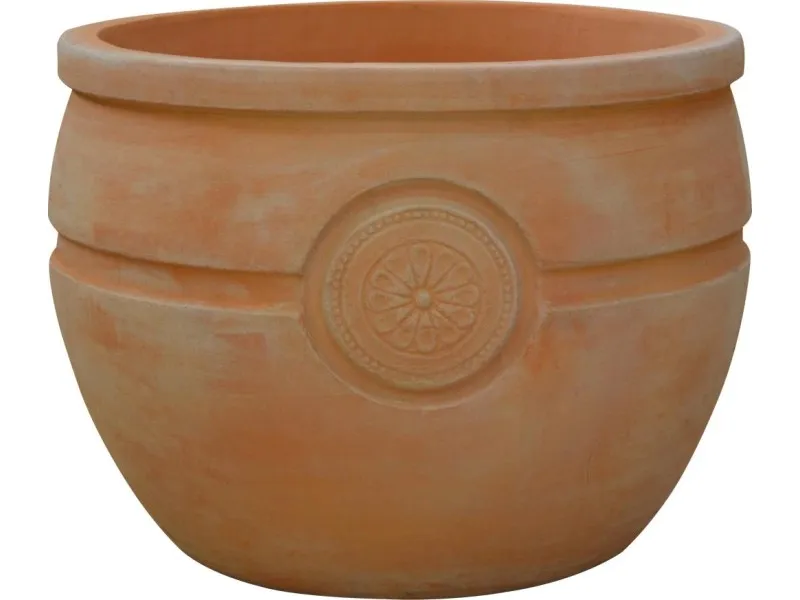 Vaso in terracotta con decoro rosone 37x37x28 cm