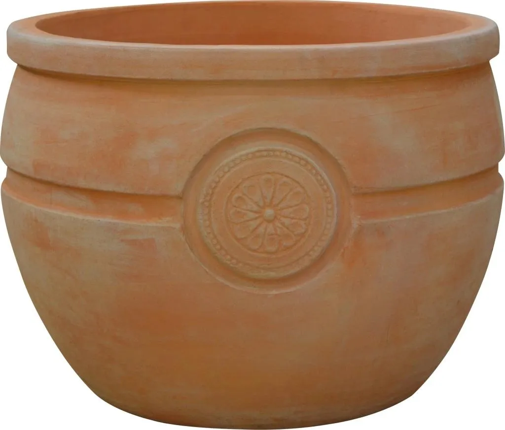 Vaso in terracotta con decoro rosone 37x37x28 cm