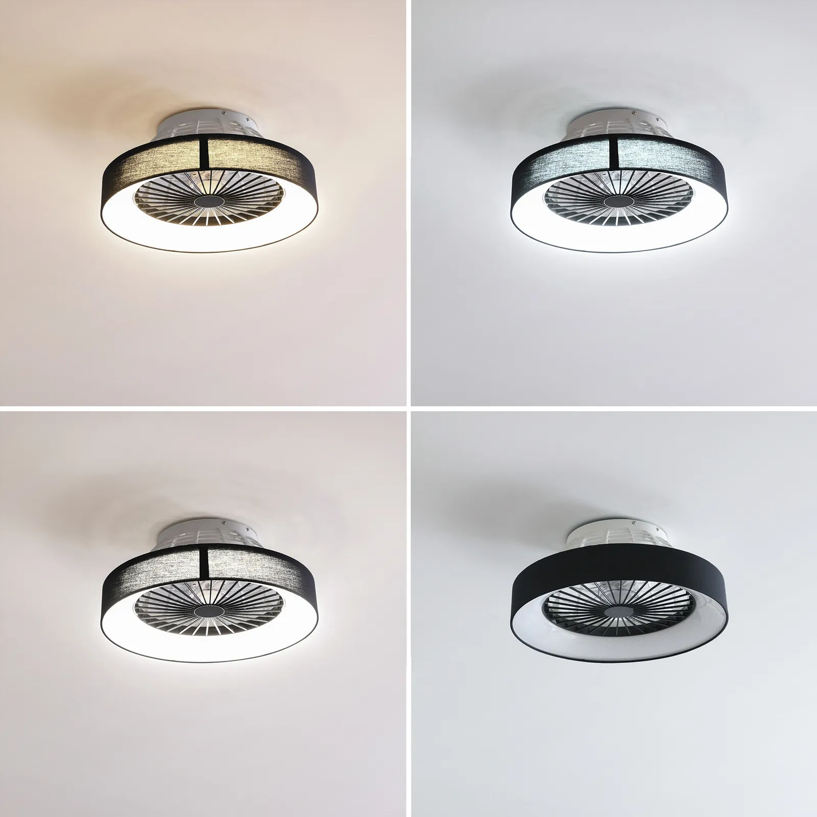 Ventilatore da soffitto Lindby LED Mace, nero, silenzioso, Ø 47 cm