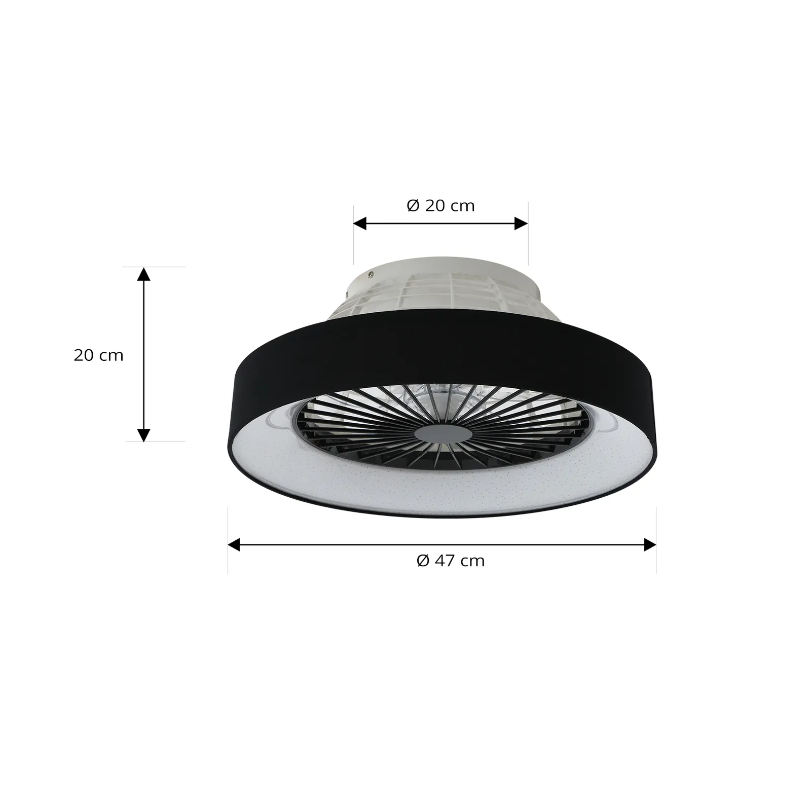 Ventilatore da soffitto Lindby LED Mace, nero, silenzioso, Ø 47 cm
