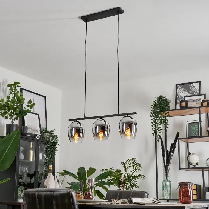 Vevino Lampada a Sospensione Vetro 15cm Cromo, Chiaro, Grigio fumo, 3-Luci