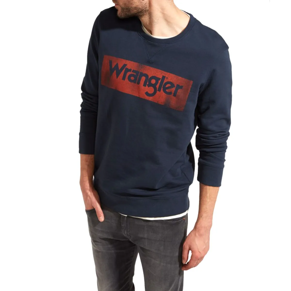 Wrangler felpa crew logo uomo blu