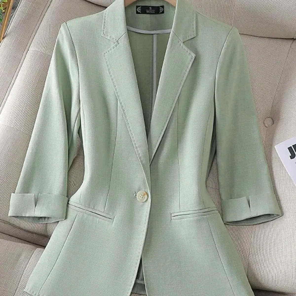 Xfpv Donna Casual Temperamento Verde Cappotto Sottile con Bottoni Giacca Monopetto Giacca Moda Nuova Marea Primavera Autunno 202
