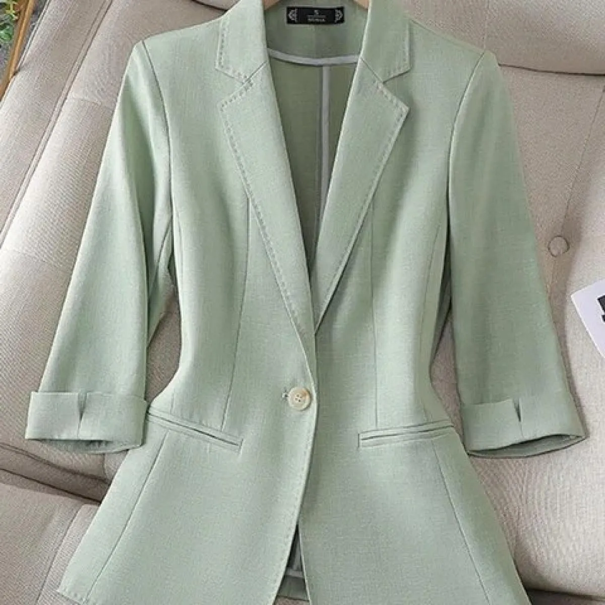 Xfpv Donna Casual Temperamento Verde Cappotto Sottile con Bottoni Giacca Monopetto Giacca Moda Nuova Marea Primavera Autunno 202