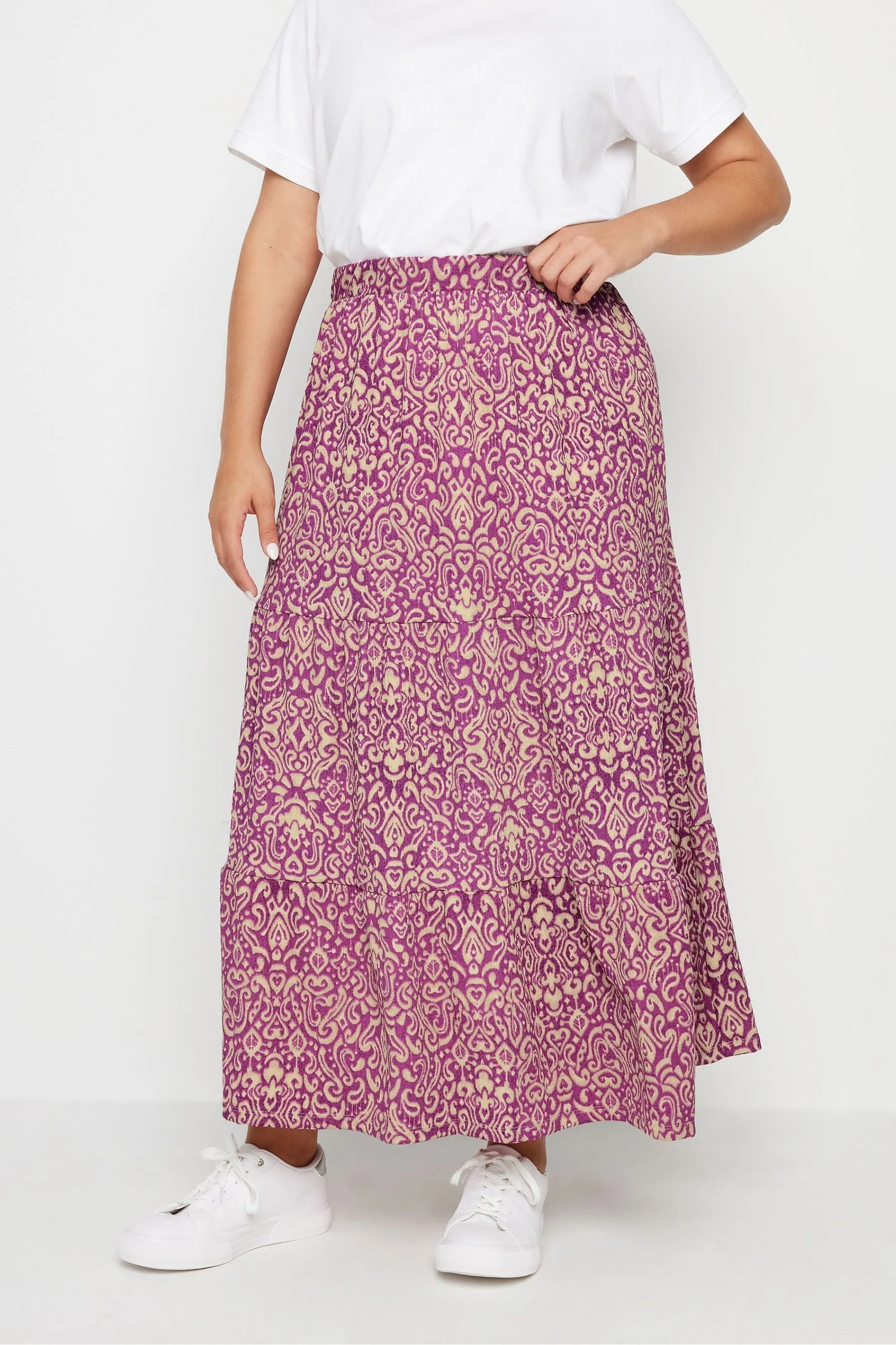 Yours Curve Paisley Print Textured Maxi Skirt    